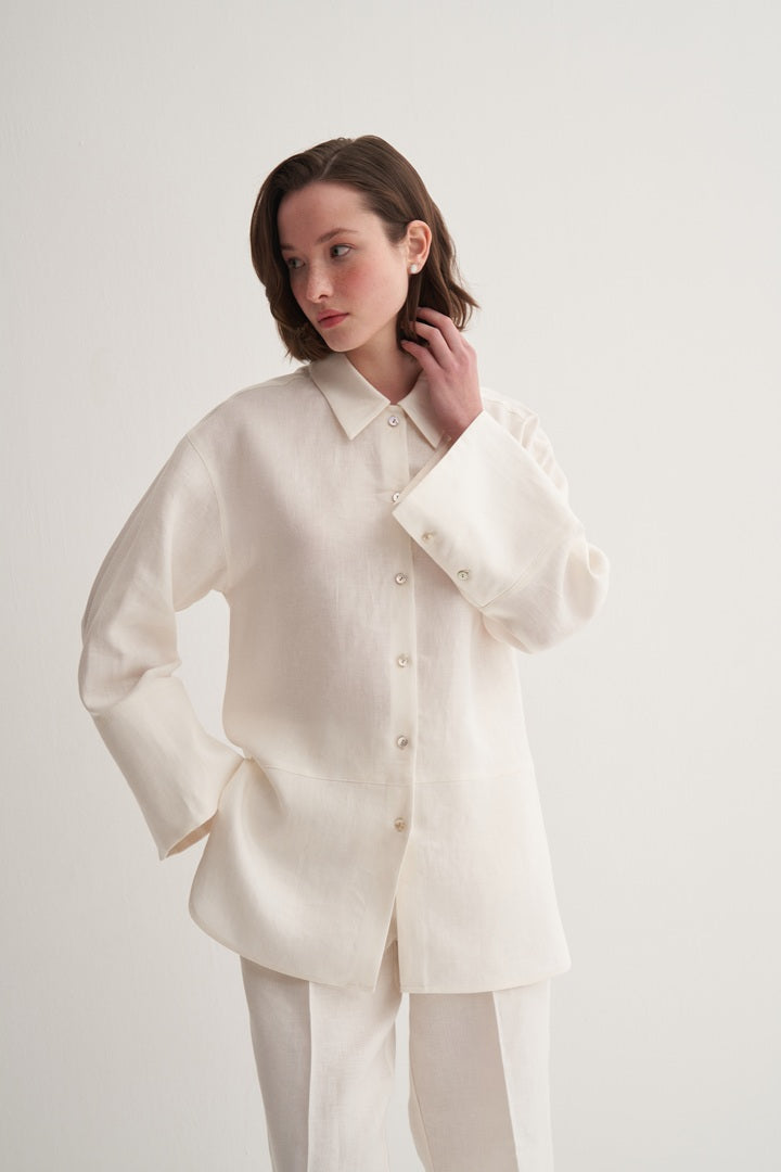 Kk Design 100% Linen Shirt With Cutout Detail Ecru