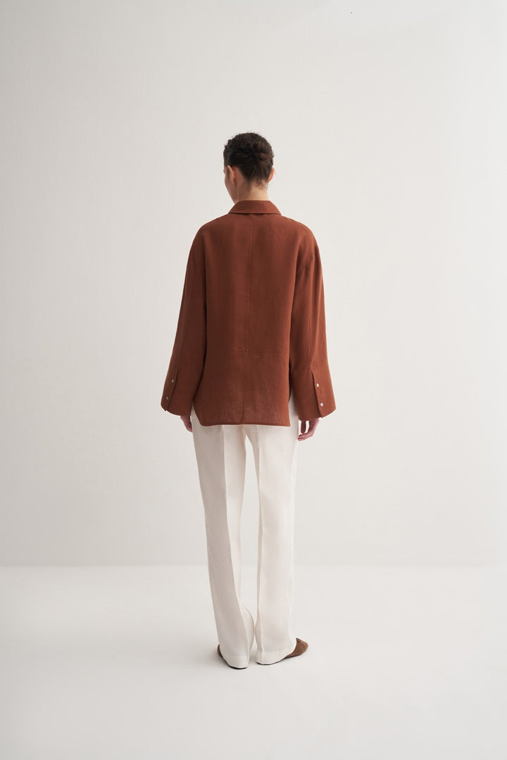 Kk Design 100% Linen Shirt With Cutout Detail Brown
