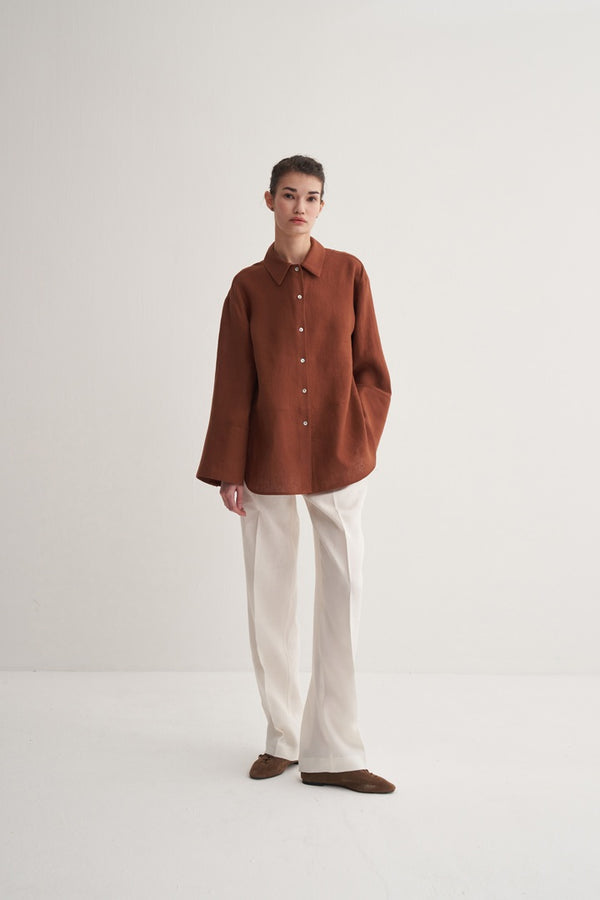 Kk Design 100% Linen Shirt With Cutout Detail Brown