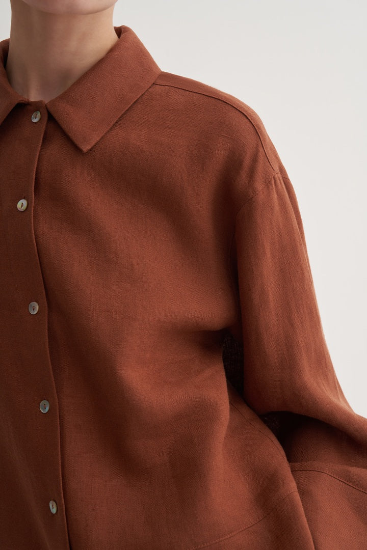 Kk Design 100% Linen Shirt With Cutout Detail Brown