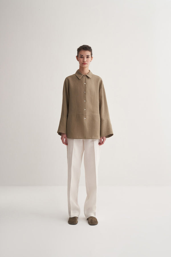 Kk Design 100% Linen Shirt With Cutout Detail Light Khaki