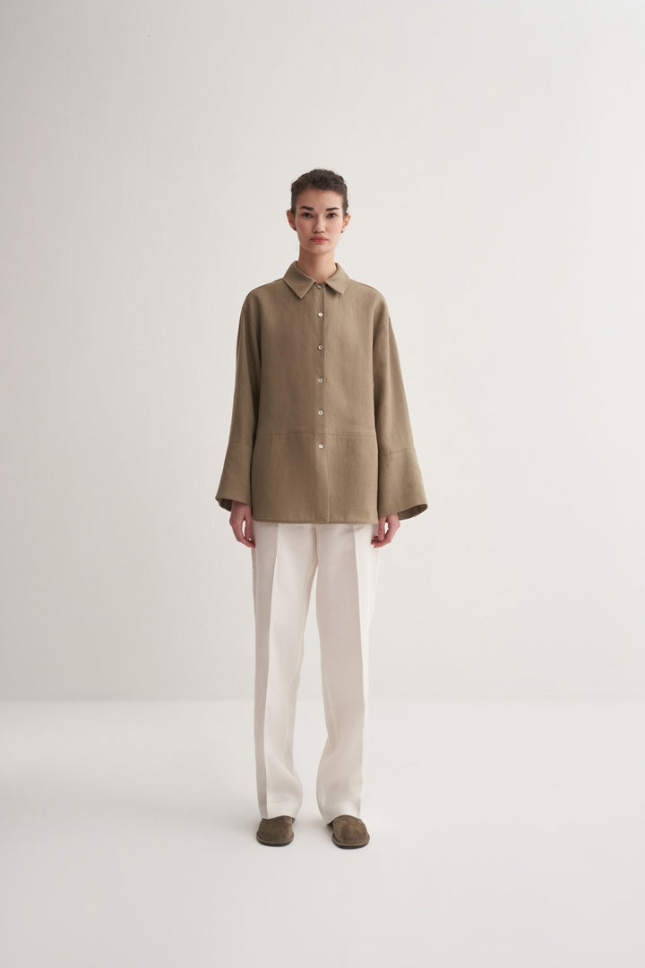 Kk Design 100% Linen Shirt With Cutout Detail Light Khaki