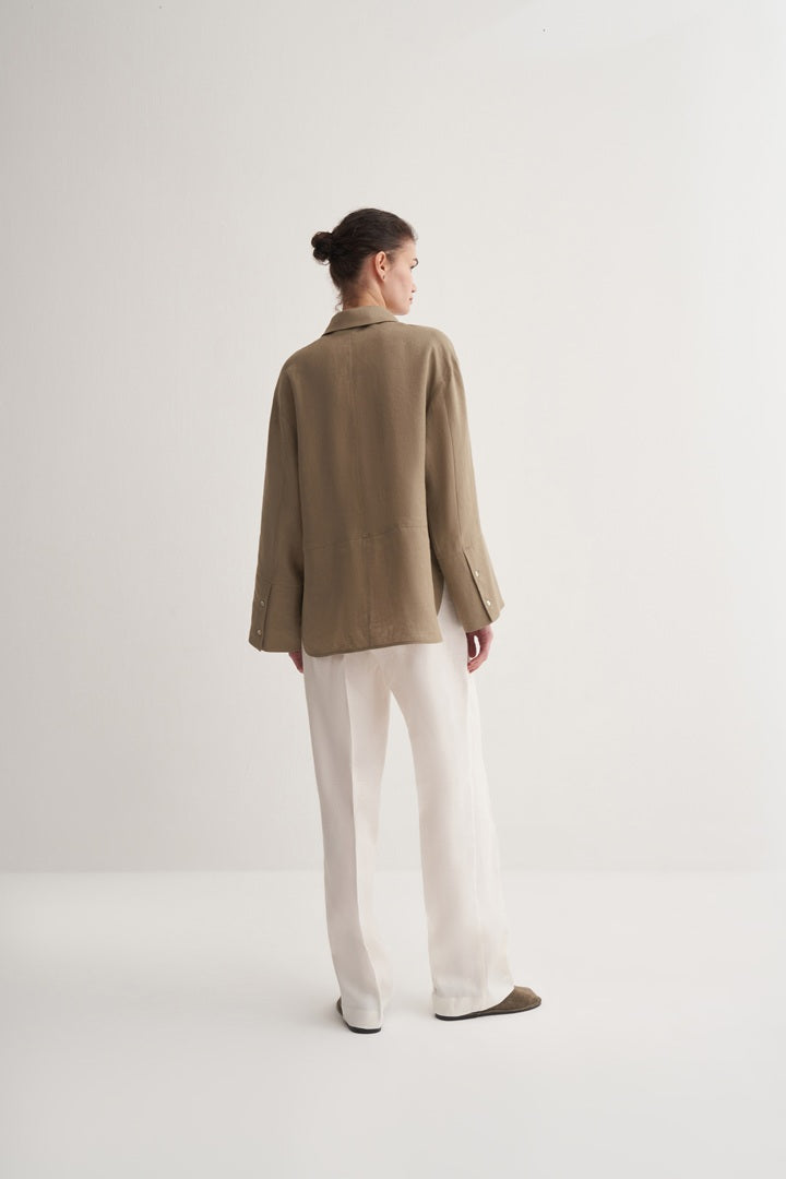 Kk Design 100% Linen Shirt With Cutout Detail Light Khaki