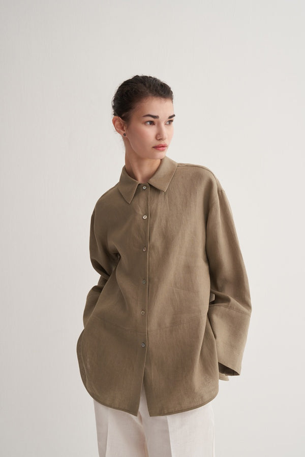 Kk Design 100% Linen Shirt With Cutout Detail Light Khaki