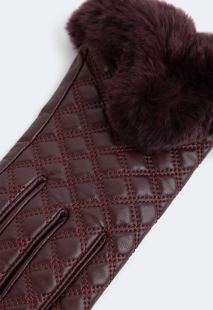 Choice Rabbit Hair Quilted Gloves Burgundy