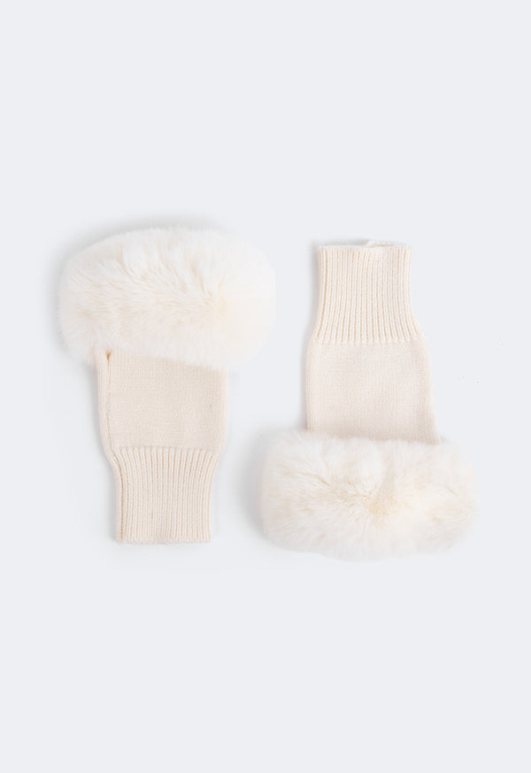 Choice Knitted Faux Fur Gloves Cream