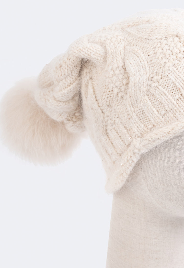 Choice Pom Pom Knitted Beanie Cream