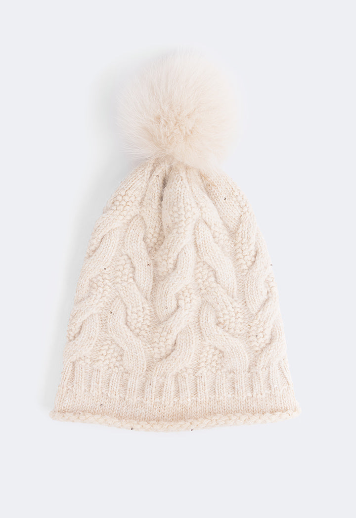 Choice Pom Pom Knitted Beanie Cream