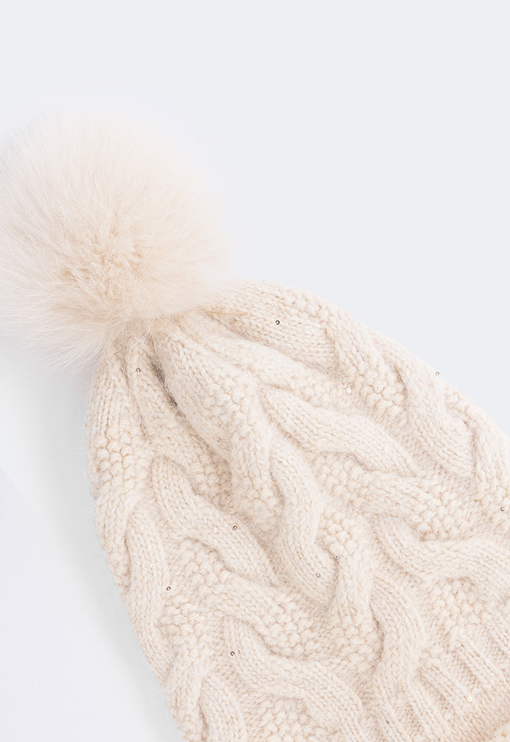 Choice Pom Pom Knitted Beanie Cream