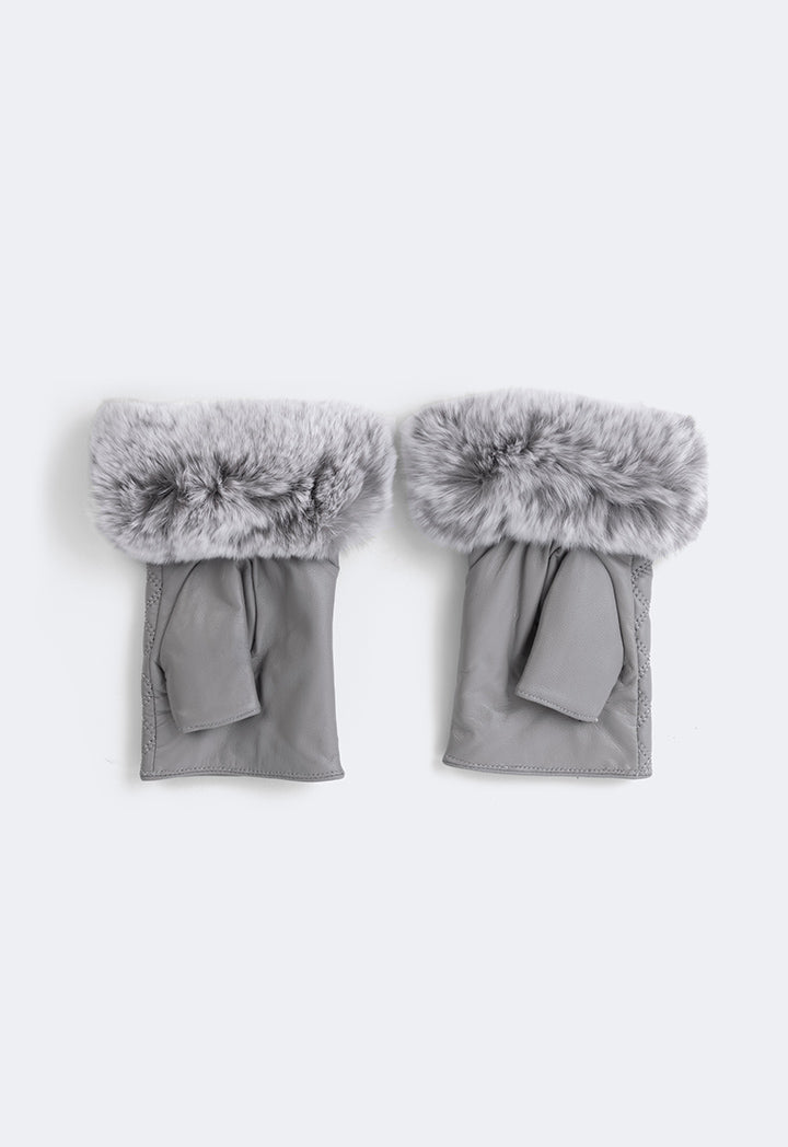 Choice Quilted Rabbit Hair Gloves Grey