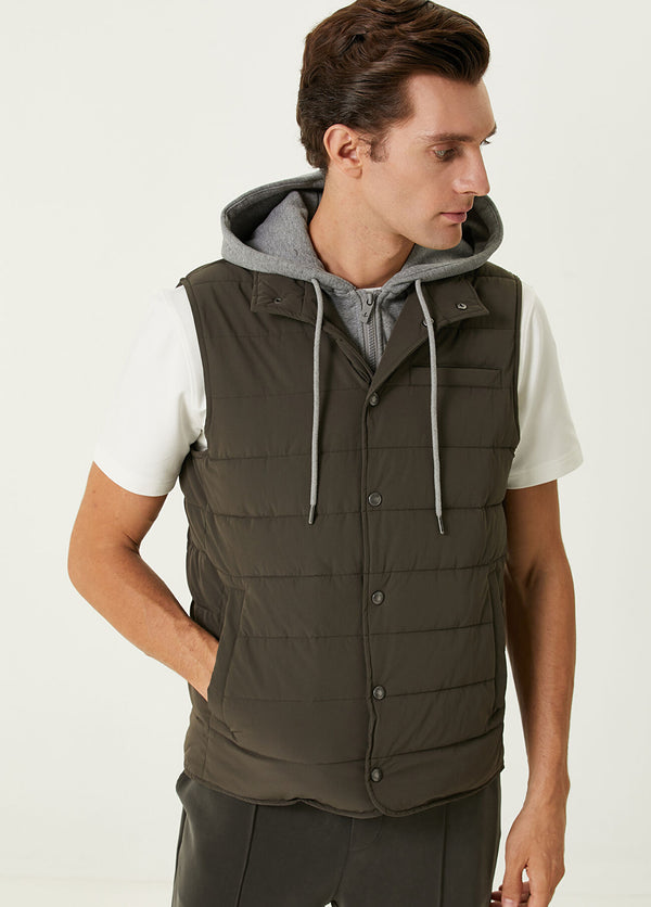 Beymen Club Men Dark Hooded Vest Khaki