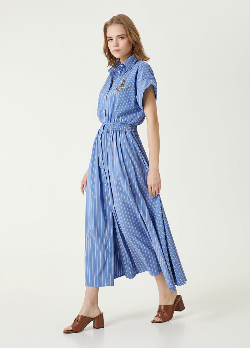 Beymen Club Striped Maxi Shirt Dress Blue - White