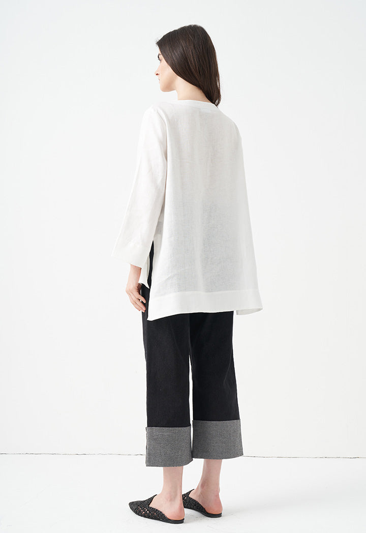 Choice Solid Long Sleeve Blouse Offwhite