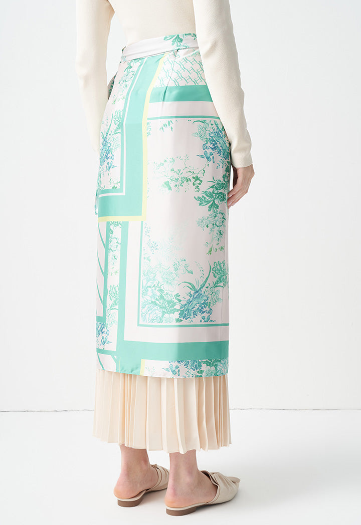 Choice Printed Floral Wrap Skirt Green Print