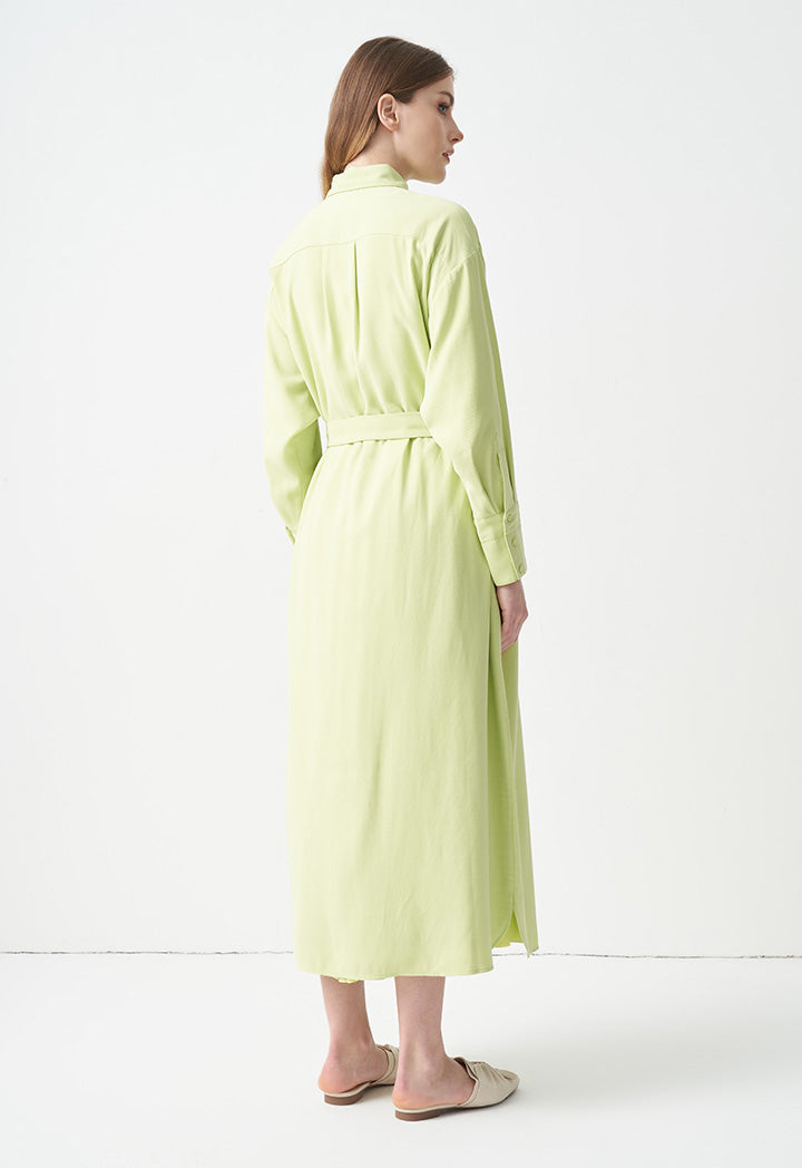 Choice Single Tone Belted Maxi Shirt Dress  Lime