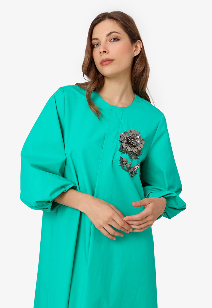 Machka Flower-Embellished Maxi Dress Turquse