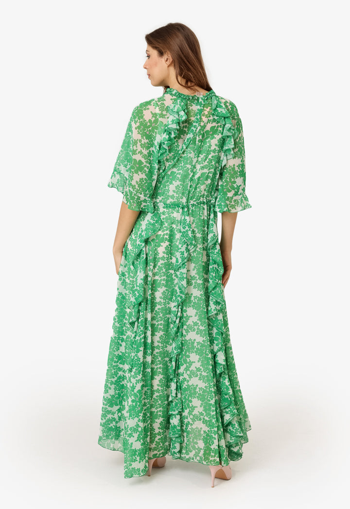 Machka Floral Printed Flowy Dress Green