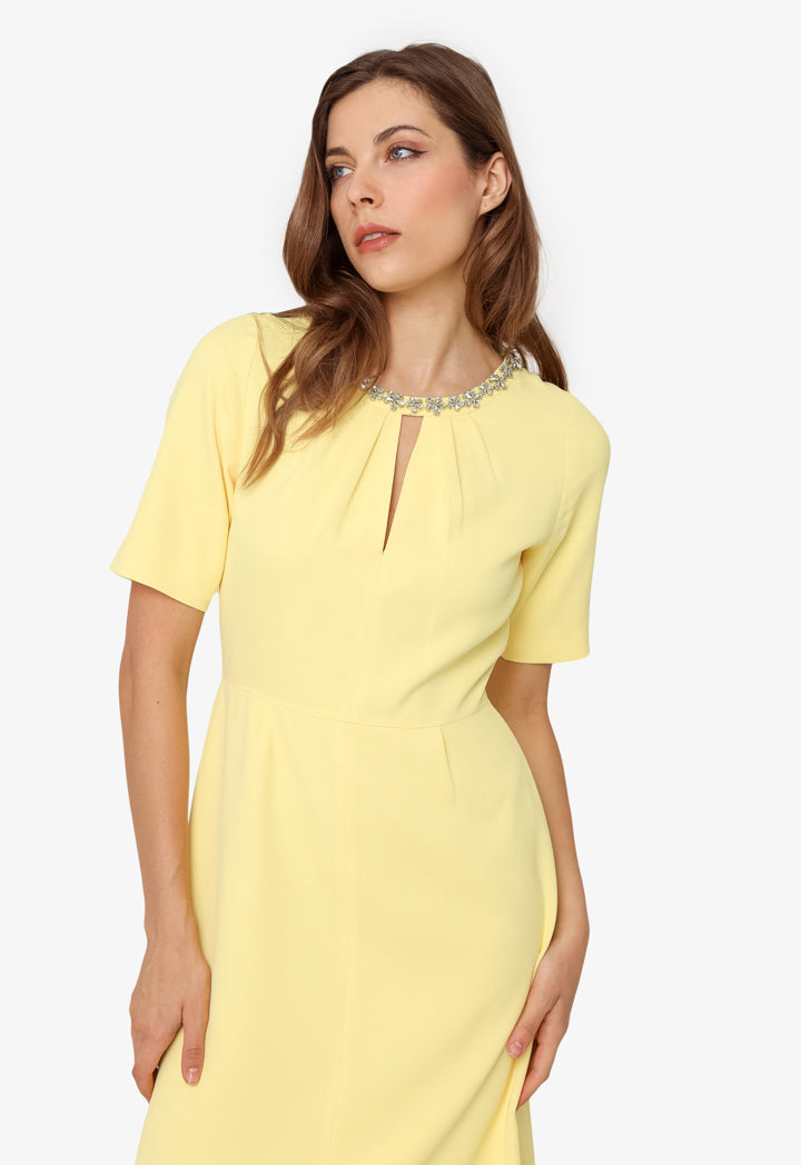 Machka Jewel Neck Midi Dress Yellow