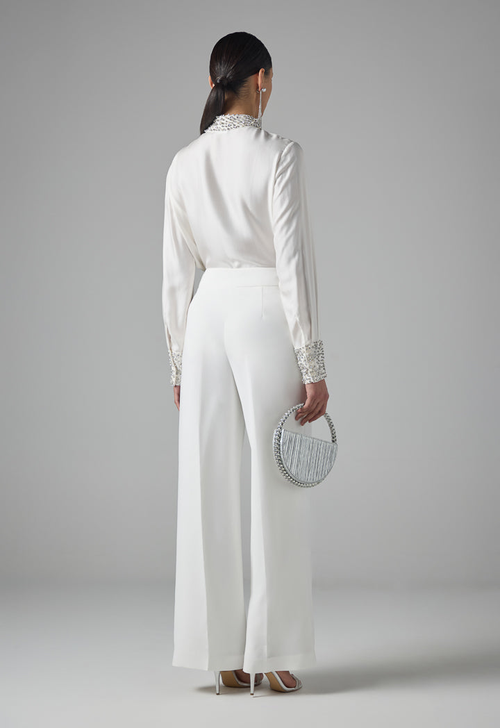 Choice High-Waist Solid Wide Legs Trousers Off White