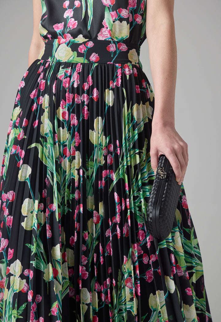 Choice Floral Print Pleated Maxi Skirt Multi Color