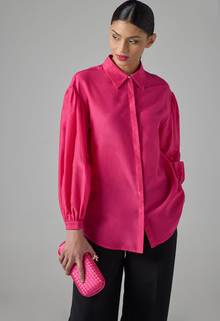 Choice Long Sleeve Basic Shirt Fuchsia