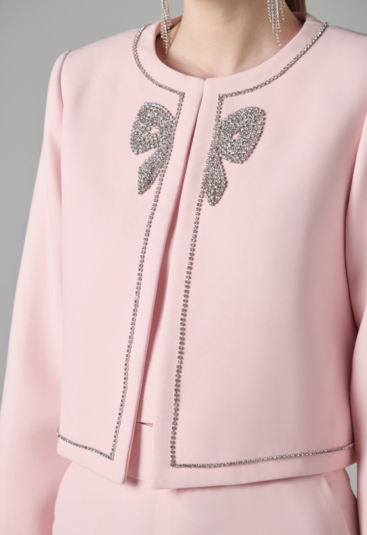 Choice Long Sleeve Crystal Embellished Jacket Pink