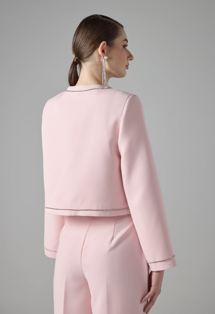 Choice Long Sleeve Crystal Embellished Jacket Pink