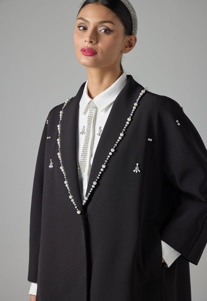 Choice Single Tone Crystal Embellished Jacket Black