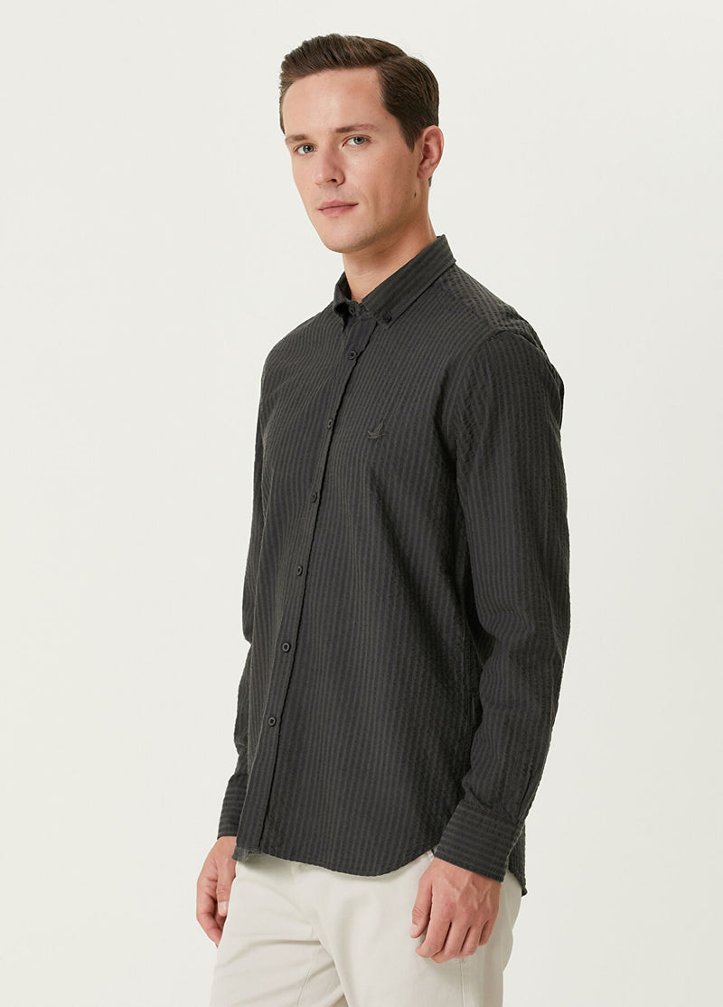 Beymen Club Men Slim Fit Embossed Textured Shirt Anthracite