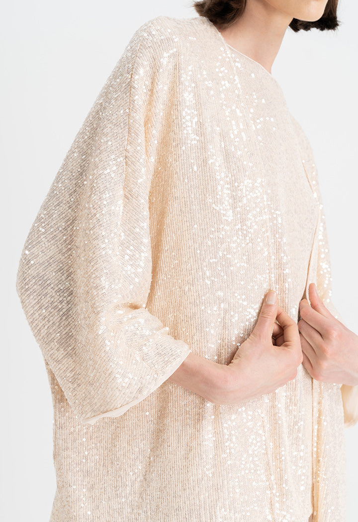 Choice Kimono Sleeves Sequins Cardigan Sand Beige