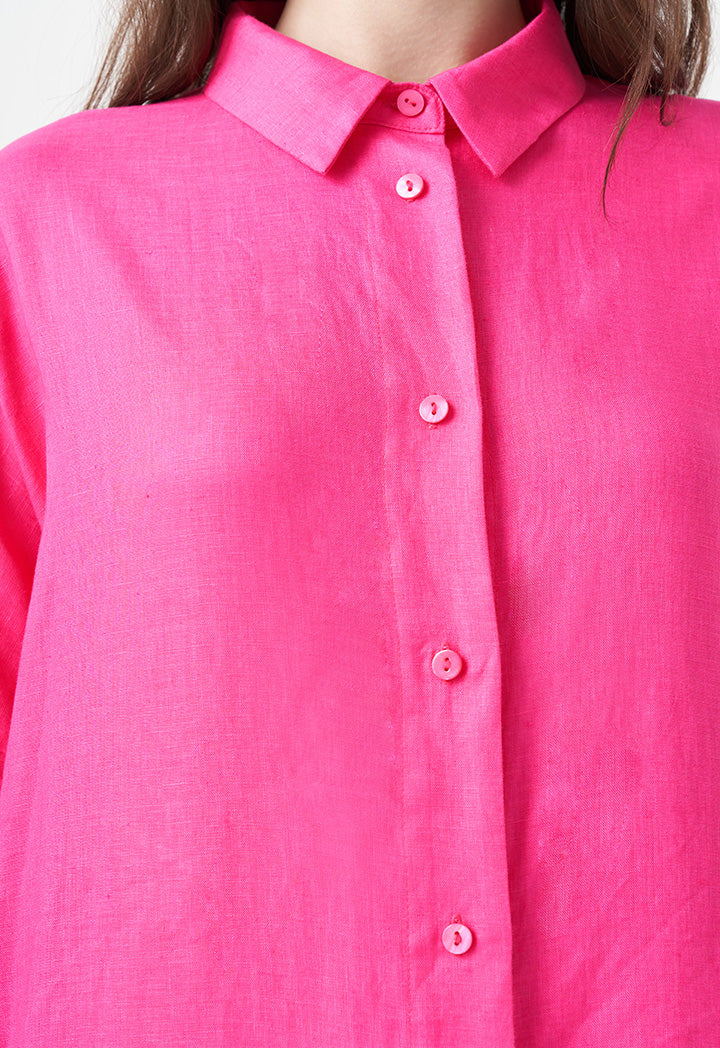 Choice Solid Maxi Shirt Dress Fuchsia