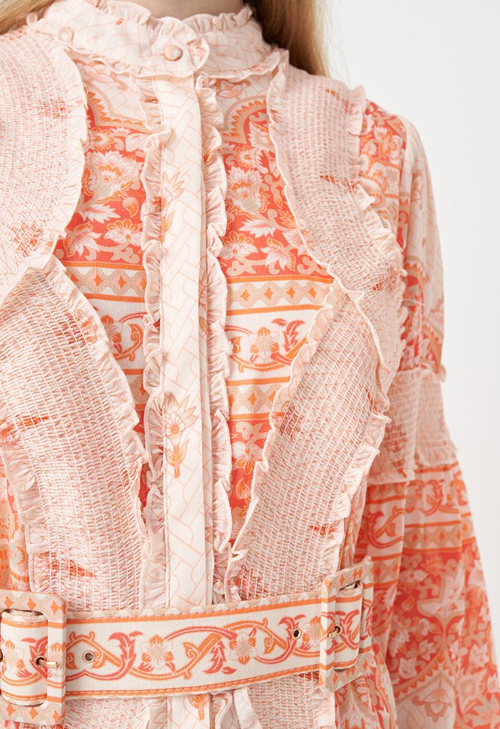 Choice Printed Smocked Flared Maxi Dress Print