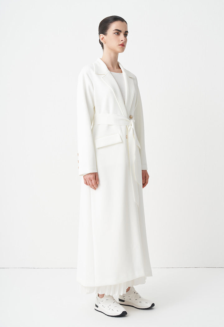 Choice Open-Front Maxi Outerwear With Belt Offwhite