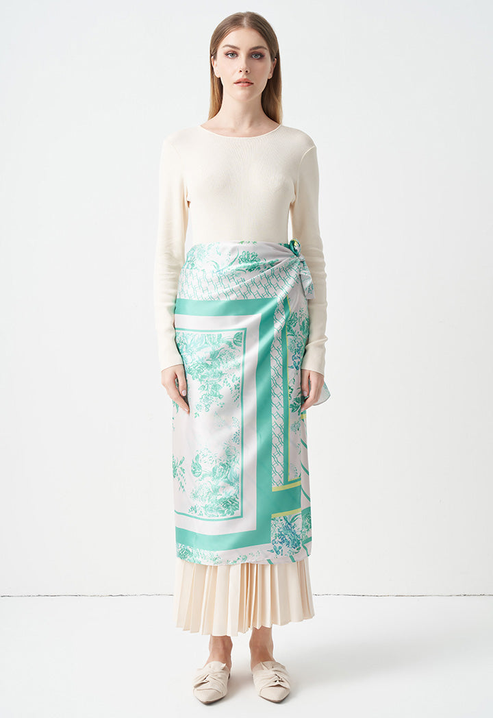 Choice Printed Floral Wrap Skirt Green Print