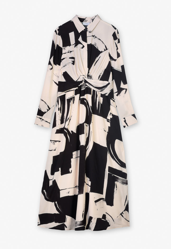 Choice Printed Dress With Twisted Detail  Black