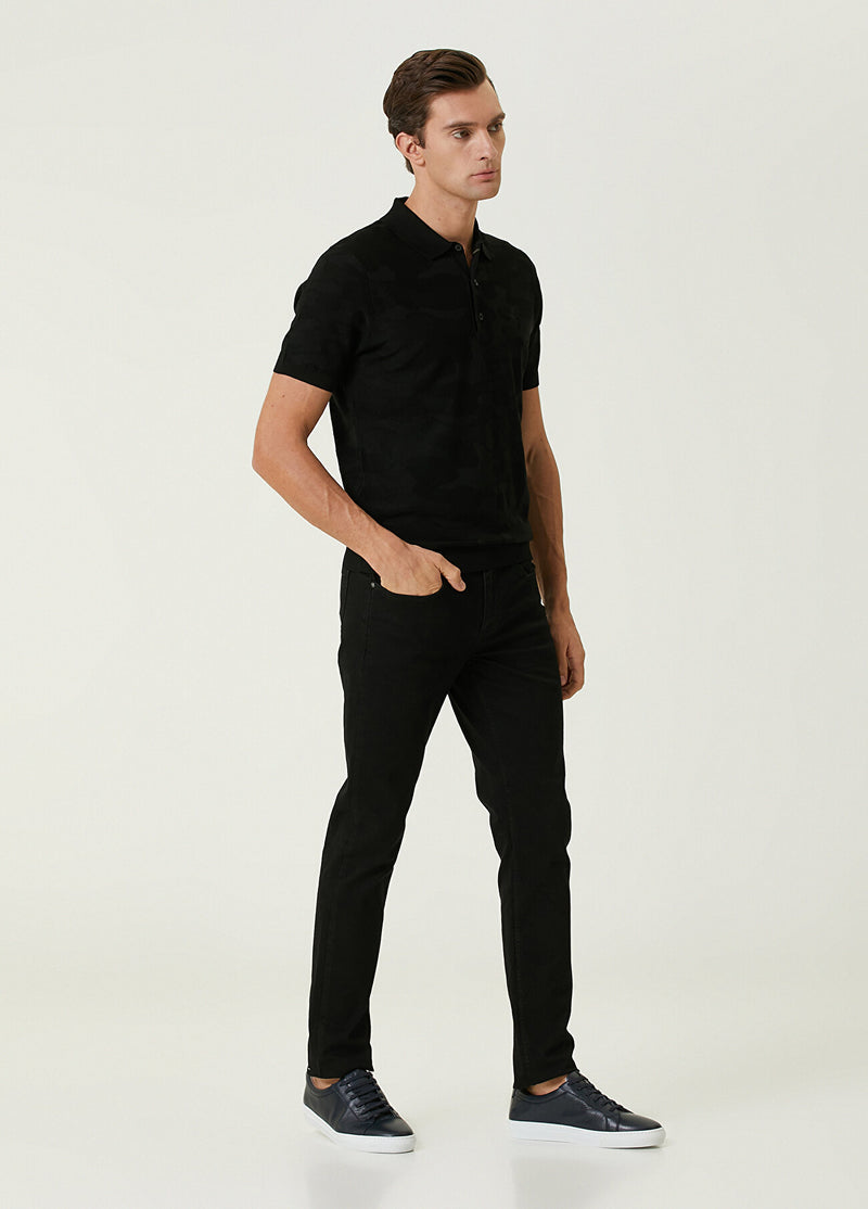 Beymen Club Polo Neck Textured Short Sleeve Knitwear Black