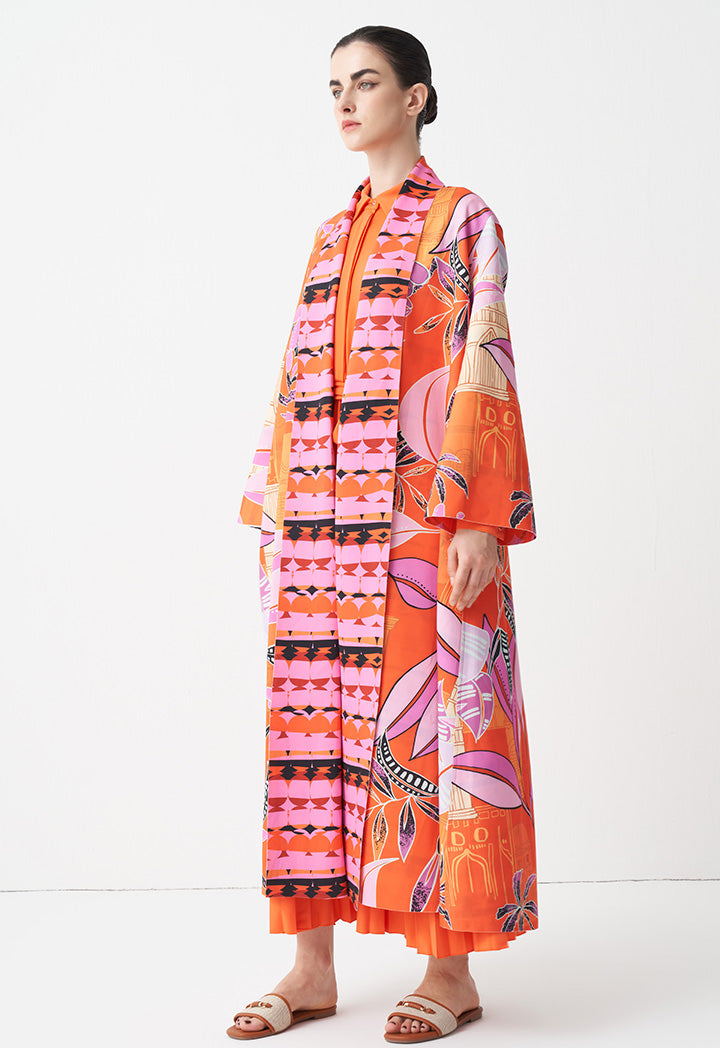 Choice Printed Kimono Outerwear Orange