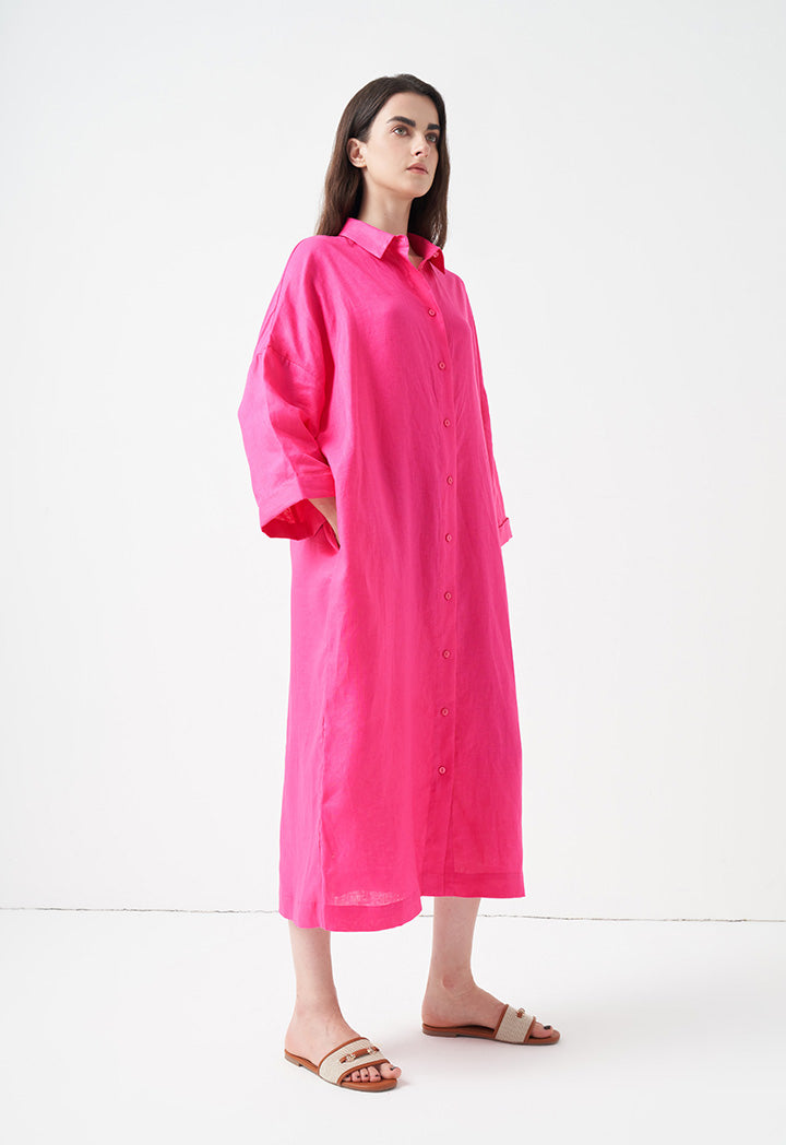 Choice Solid Maxi Shirt Dress Fuchsia