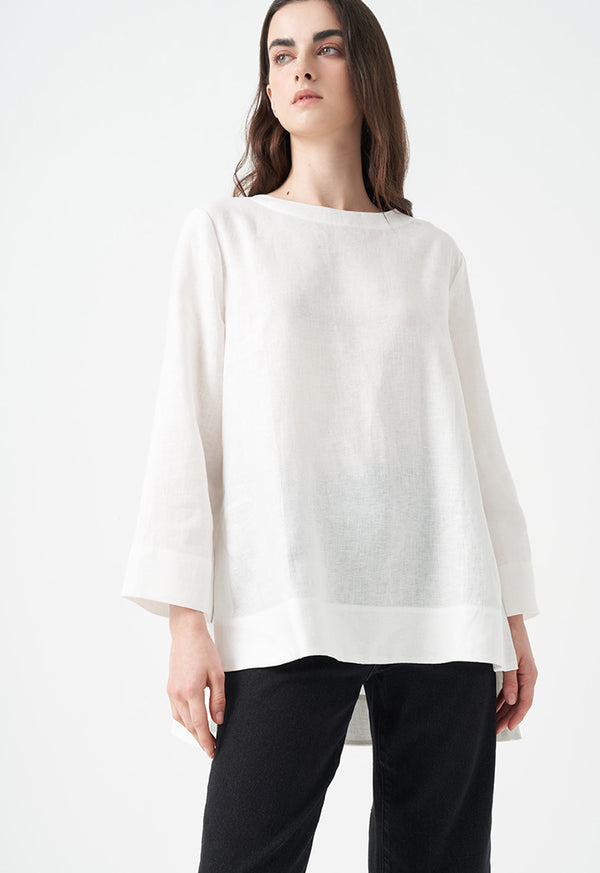 Choice Solid Long Sleeve Blouse Offwhite