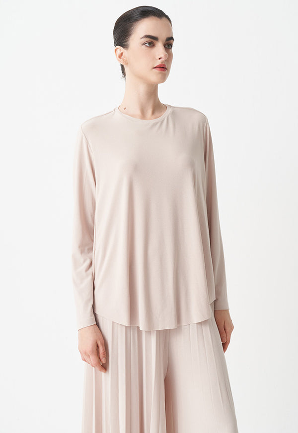 Choice Solid Long Sleeve Top Beige