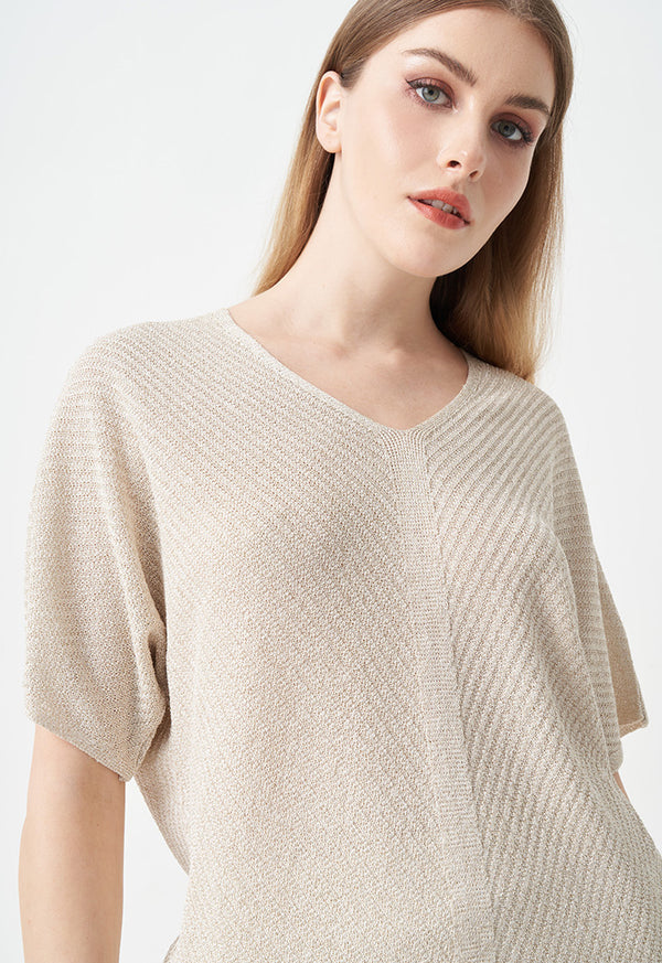 Choice Solid V-Neck Textured Blouse Cream