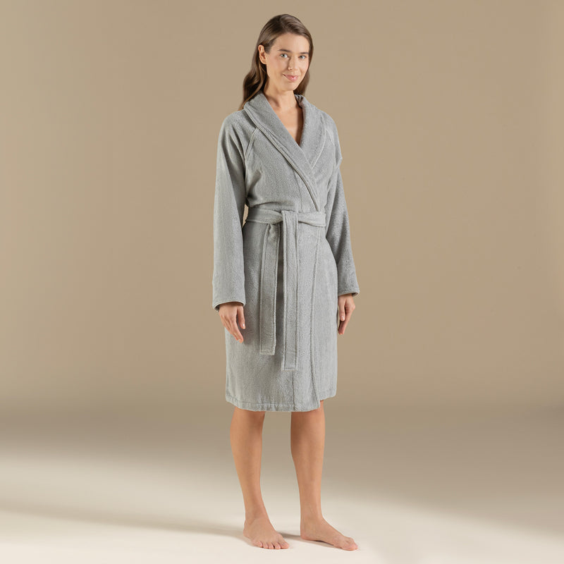 Chakra Solid Unisex Bathrobe Light Grey
