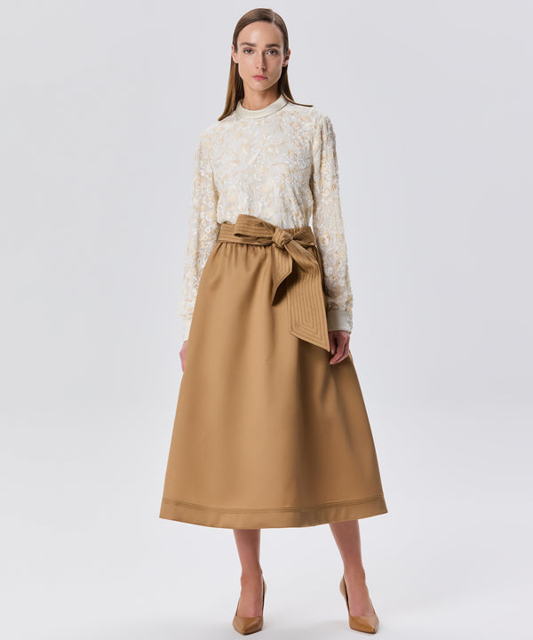 Machka Belted A-Line Skirt Dark Beige