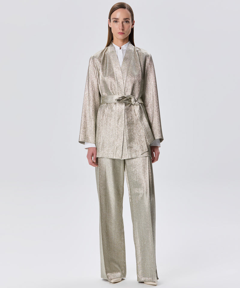 Machka Wide Leg Textured Trousers Light Yellow