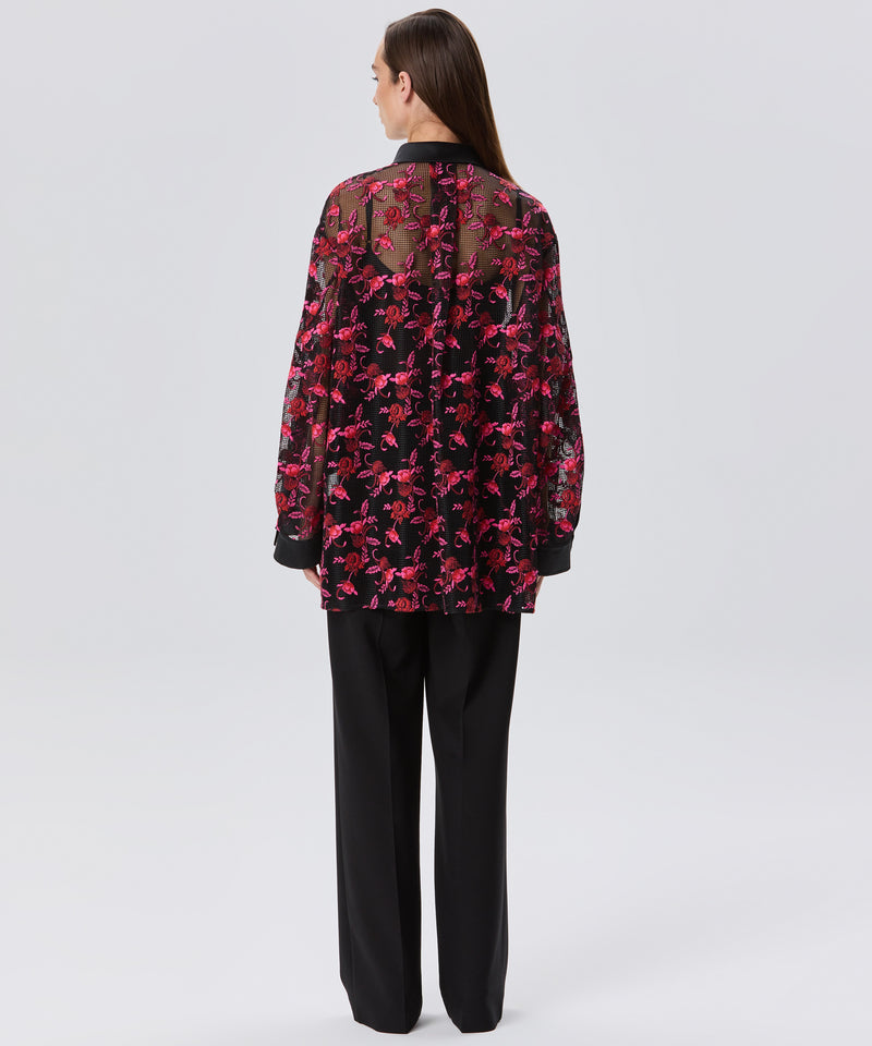 Machka Floral Print Mesh Blouse Black