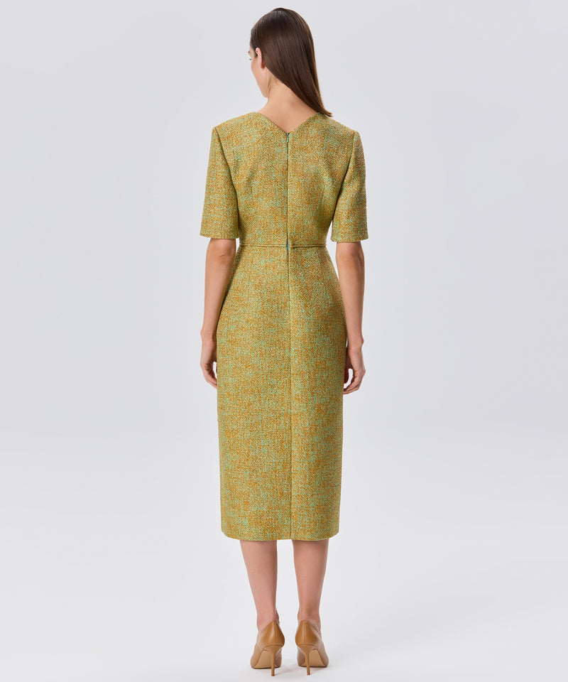 Machka Jacquard Dress With Bow Detail Gold