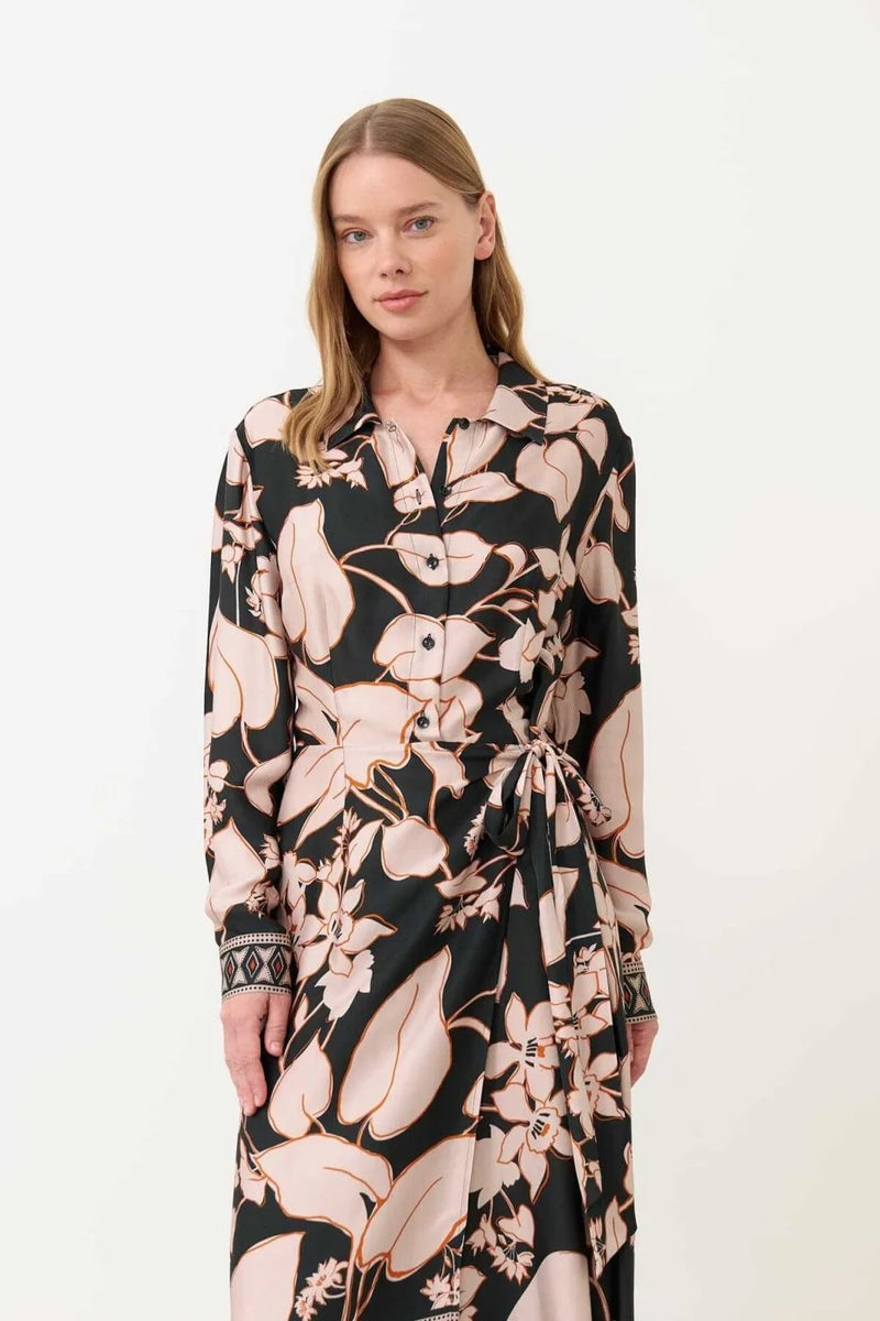 Roman Satin Printed Midi Dress Multi Color