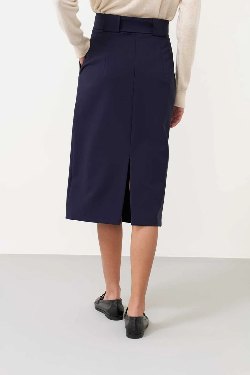 Roman Button Detailed Midi Skirt Navy