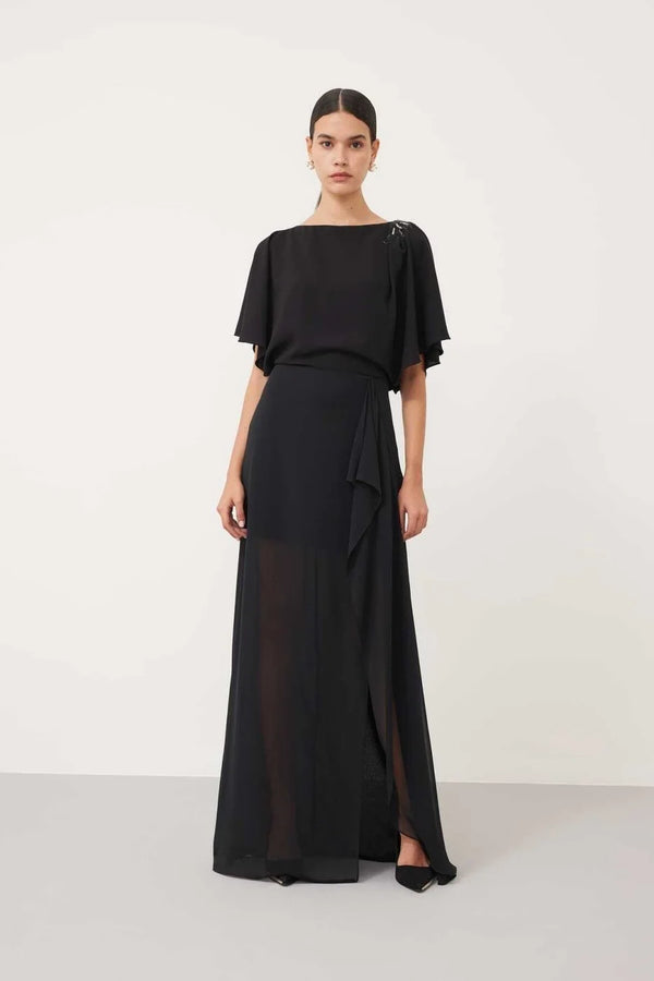 Roman Evening Dress With Embroidered Detail Black
