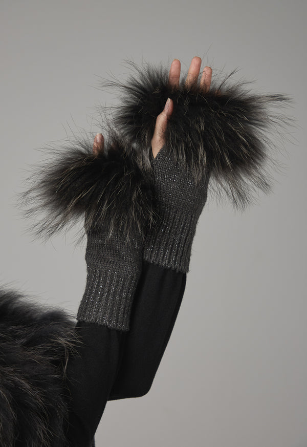 Choice Faux Rabbit Hair Gloves Black